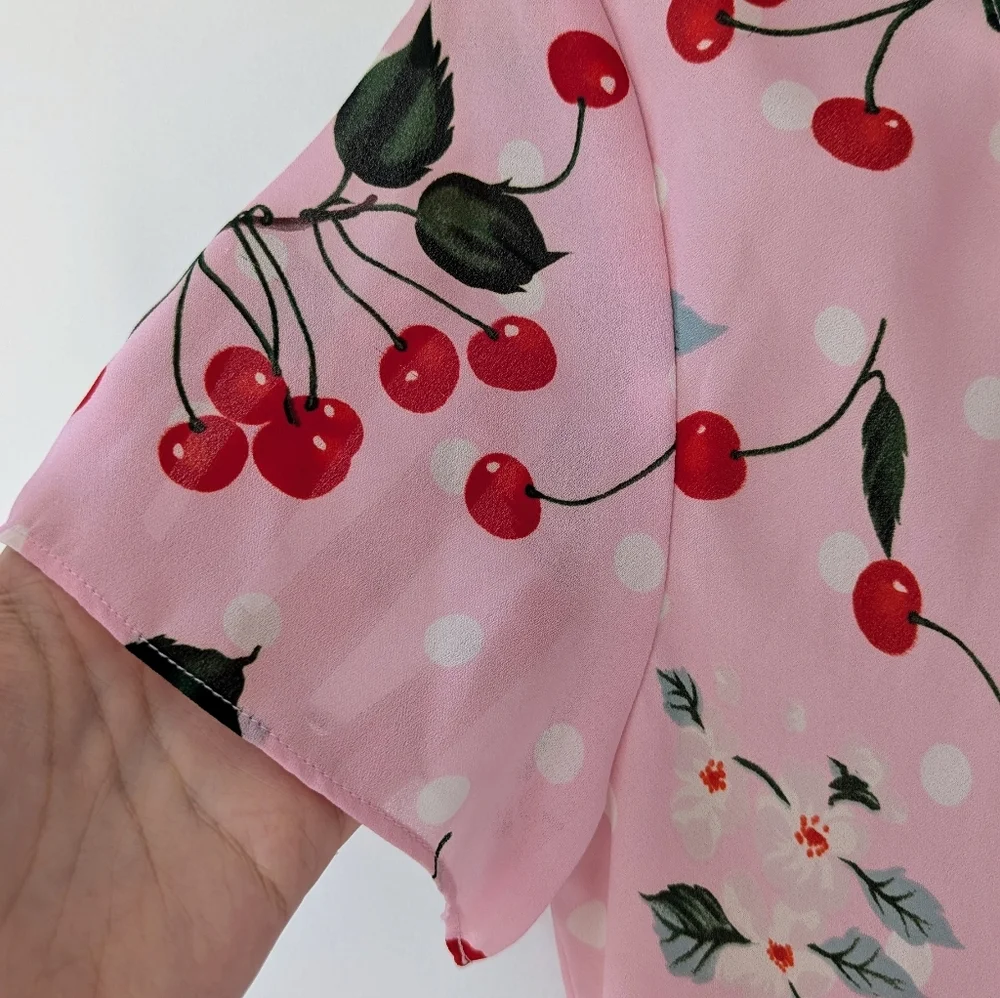 Vintage 90s Cherry Print Pink Maxi Dress - Picture 7 of 11